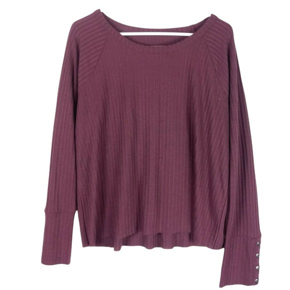 Chaser Tops - Chaser Womens Waffle Knit Thermal Top Long Sleeve Burgundy XXL Metal Button Cuff